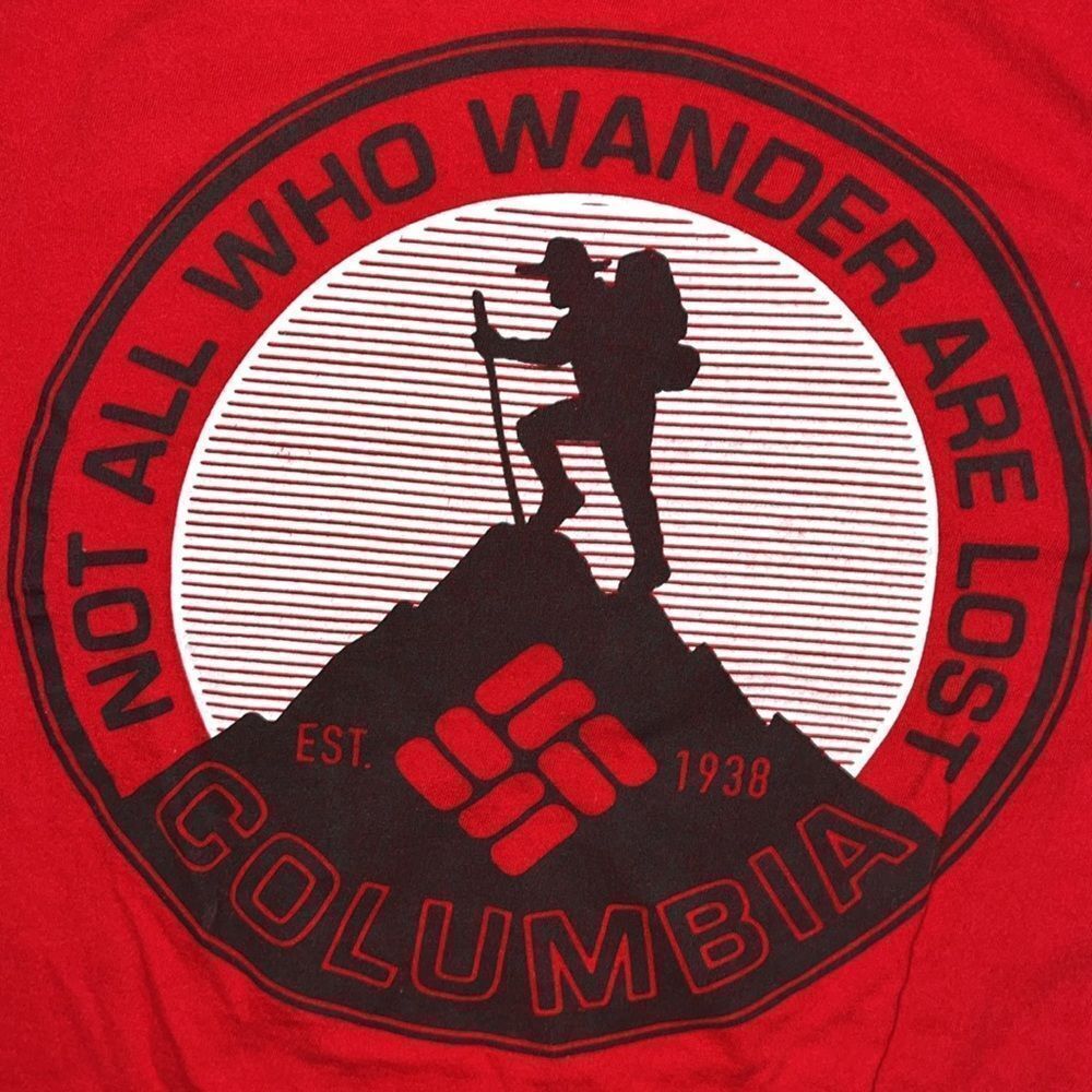 Columbia not all who wander are lost mountain logo hiking trail walking T shirt